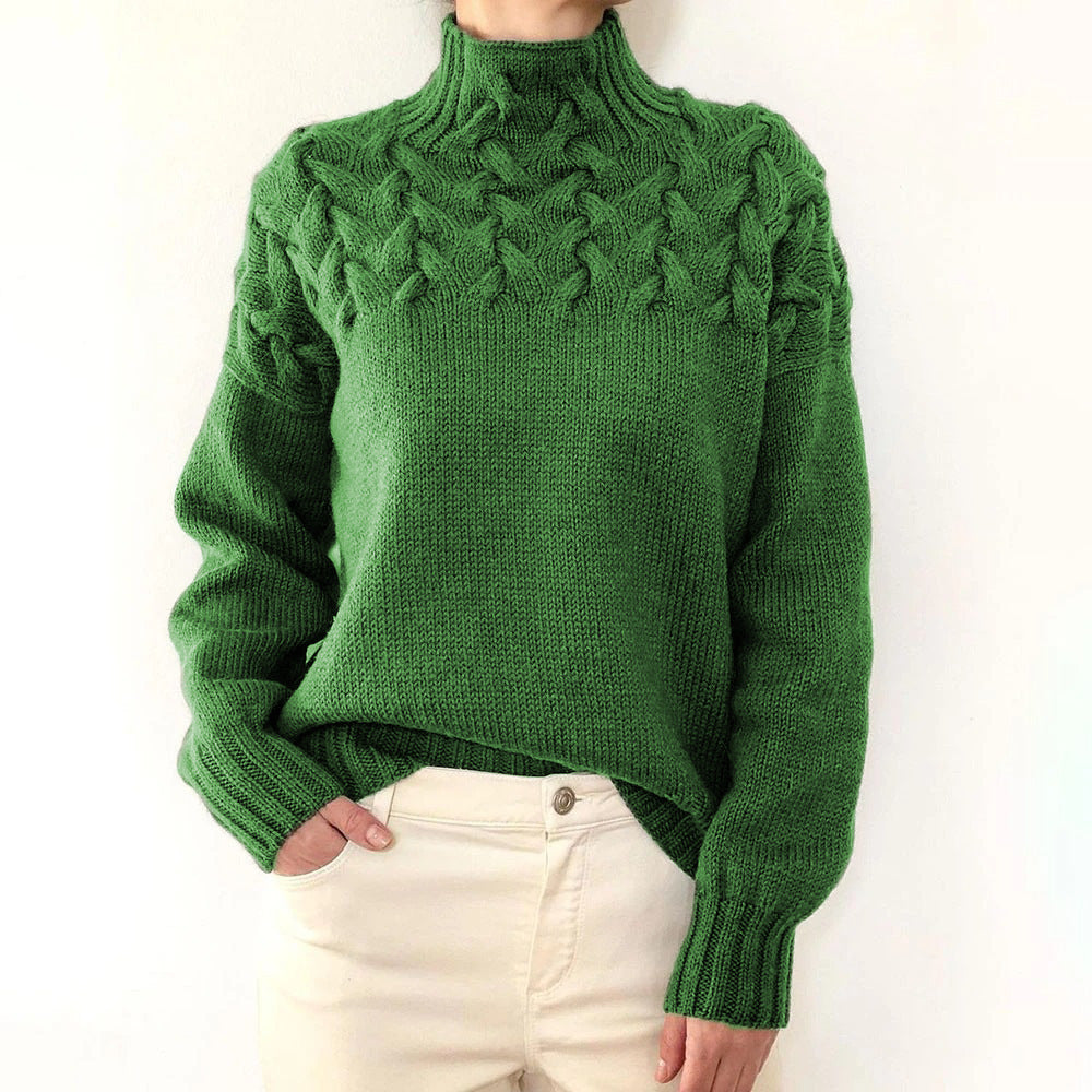 Isadora Cable Knit Turtleneck in Dark Green – Women’s Sweater
