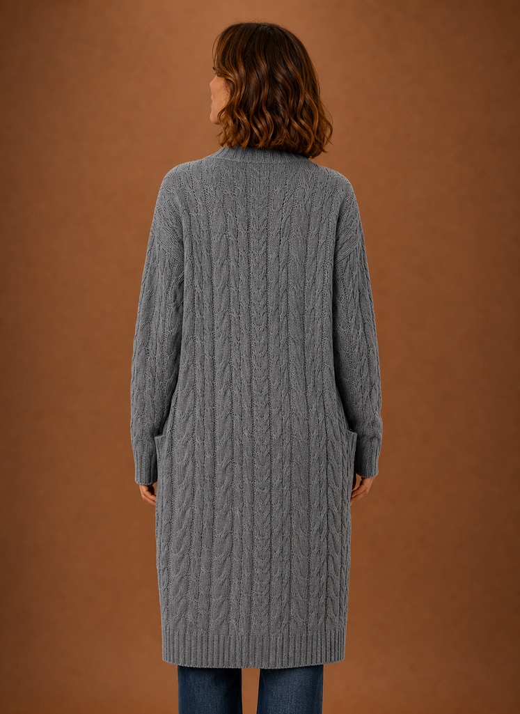 Elise Cable Knit Hooded in Grey – Women's Cardigan