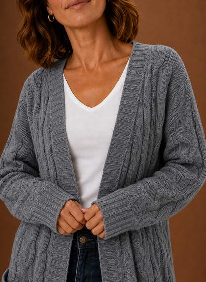Elise Cable Knit Hooded in Grey – Women's Cardigan