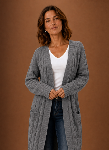 Elise Cable Knit Hooded in Grey – Women's Cardigan