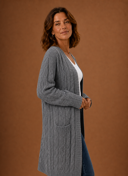 Elise Cable Knit Hooded in Grey – Women's Cardigan