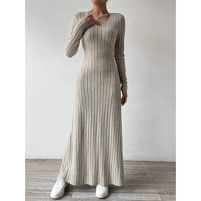 Sabine Ribbed Long-Sleeve in Black – Women's Maxi Dress
