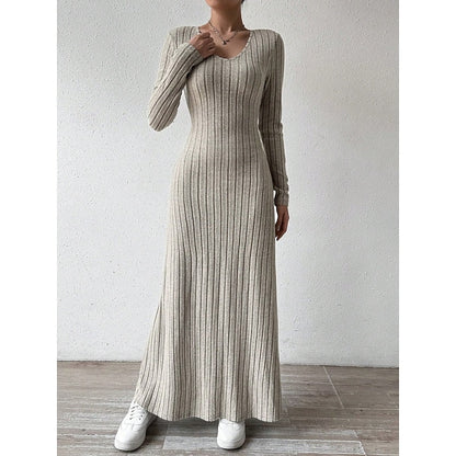 Sabine Ribbed Long-Sleeve in Black – Women's Maxi Dress