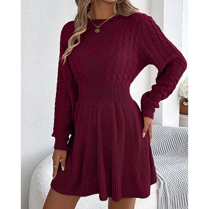 Vesper Cable-Knit Crew Neck in Grey – Women's Midi Dress