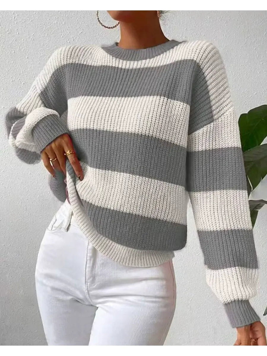 Alyssa | Gestreifter Strickpullover | Winterliches Freizeit-Essential