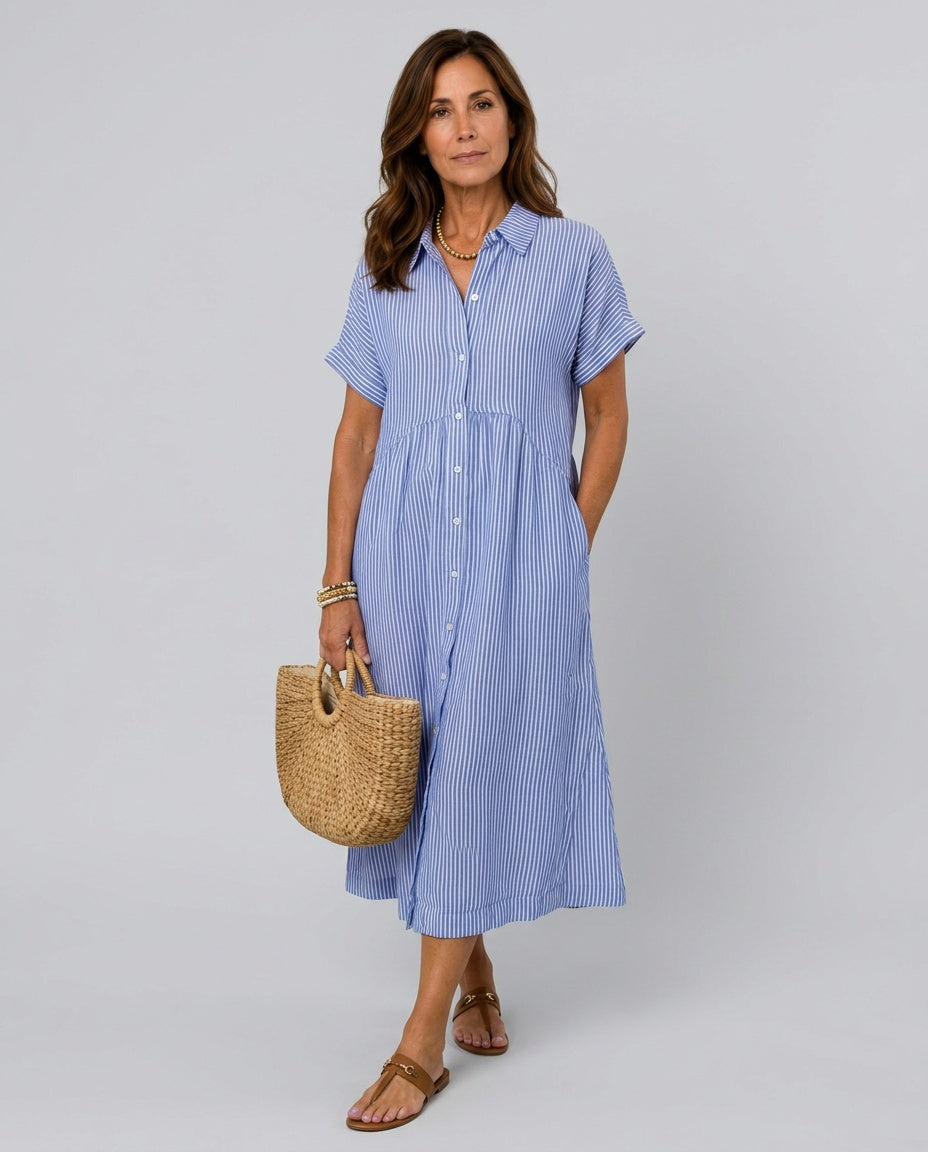 Indie | Chambray Button-Front Shirt Midi Dress — Velouze
