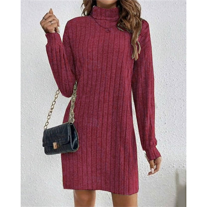 Cornelia Ribbed Roll-Neck in Black – Women's Midi Dress