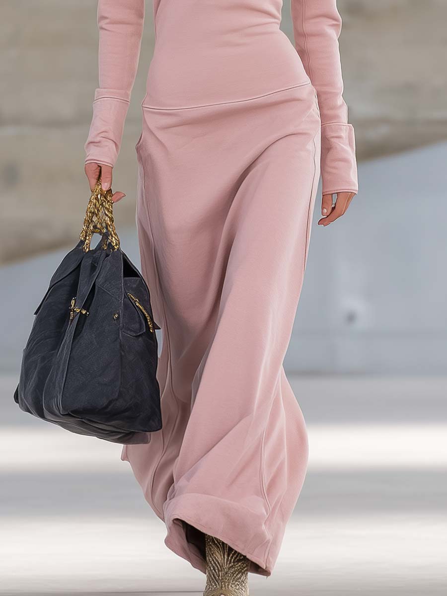 Fenna Hooded Zip-Front – Women's Maxi Dress in Light Pink