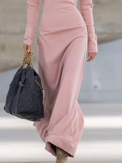 Fenna Hooded Zip-Front – Women's Maxi Dress in Light Pink