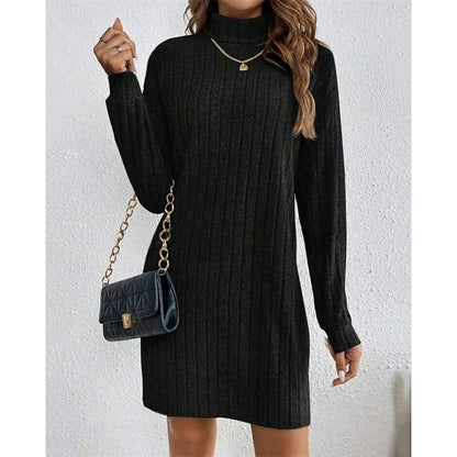 Cornelia Ribbed Roll-Neck in Black – Women's Midi Dress