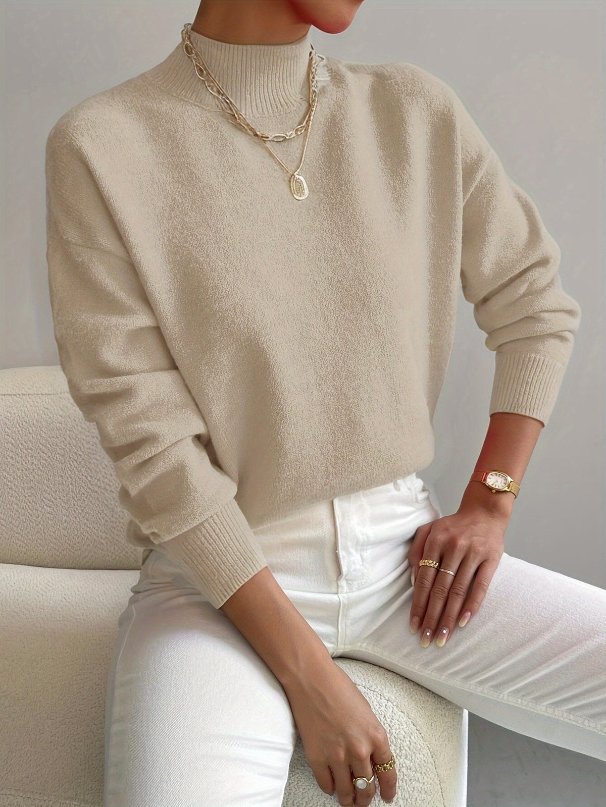 Ottilie Elegant Turtleneck – Women's Sweater in White