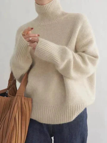 Wilhelmina Turtleneck Relaxed Fit – Women's Sweater in Beige