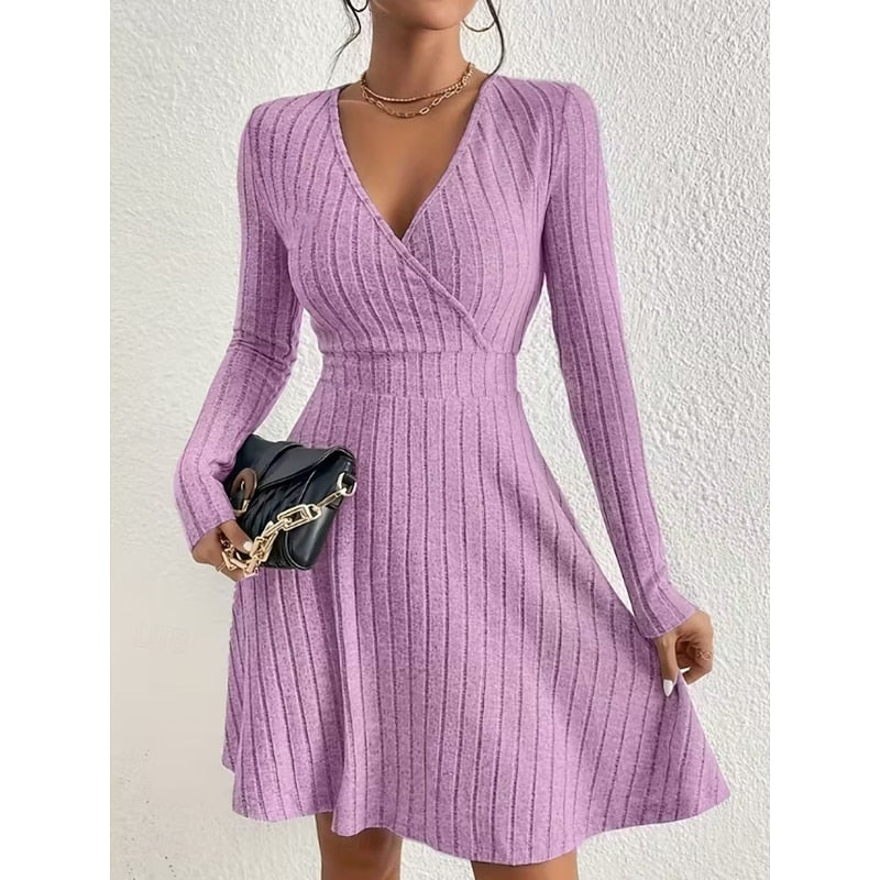 Yvonne Wrap-Neck A-Line – Women's Midi Dress in Light Purple