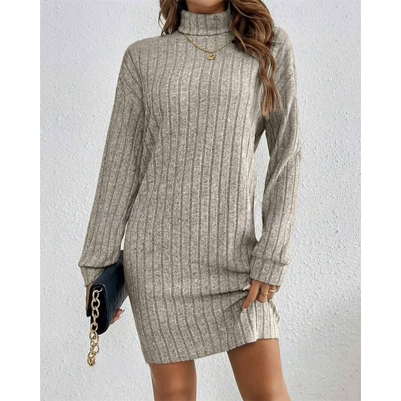 Cornelia Ribbed Roll-Neck in Black – Women's Midi Dress