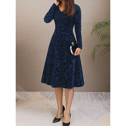 Arabella Floral A-Line – Women's Midi Dress in Blue
