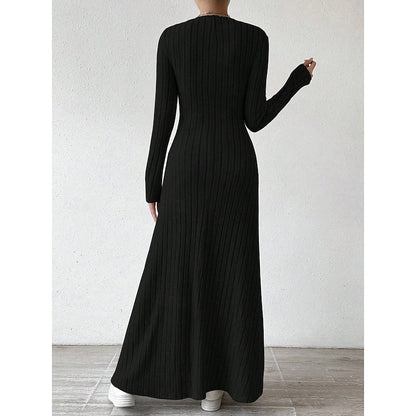 Sabine Ribbed Long-Sleeve in Gray – Women's Maxi Dress