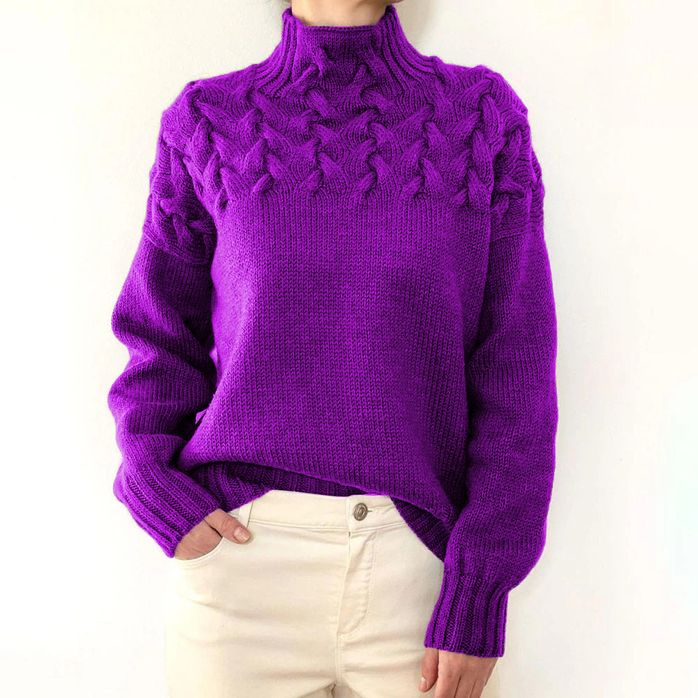 Isadora Cable Knit Turtleneck in Red – Women’s Sweater