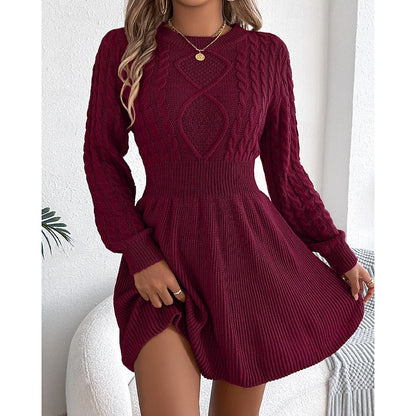 Vesper Cable-Knit Crew Neck in Wine – Women's Midi Dress
