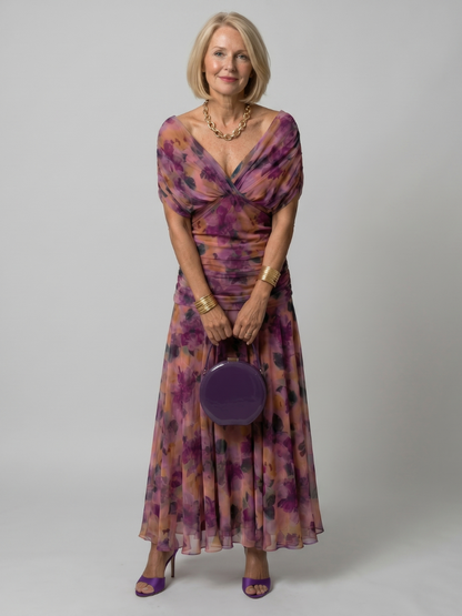 Reverie | Printed Mesh Draped Midi — Velouze