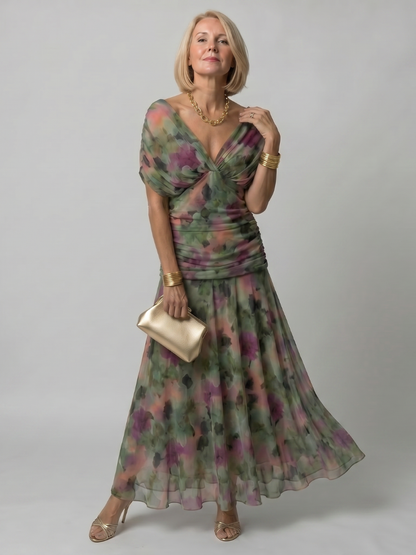 Reverie | Printed Mesh Draped Midi — Velouze