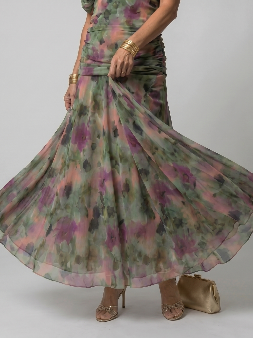 Reverie | Printed Mesh Draped Midi — Velouze