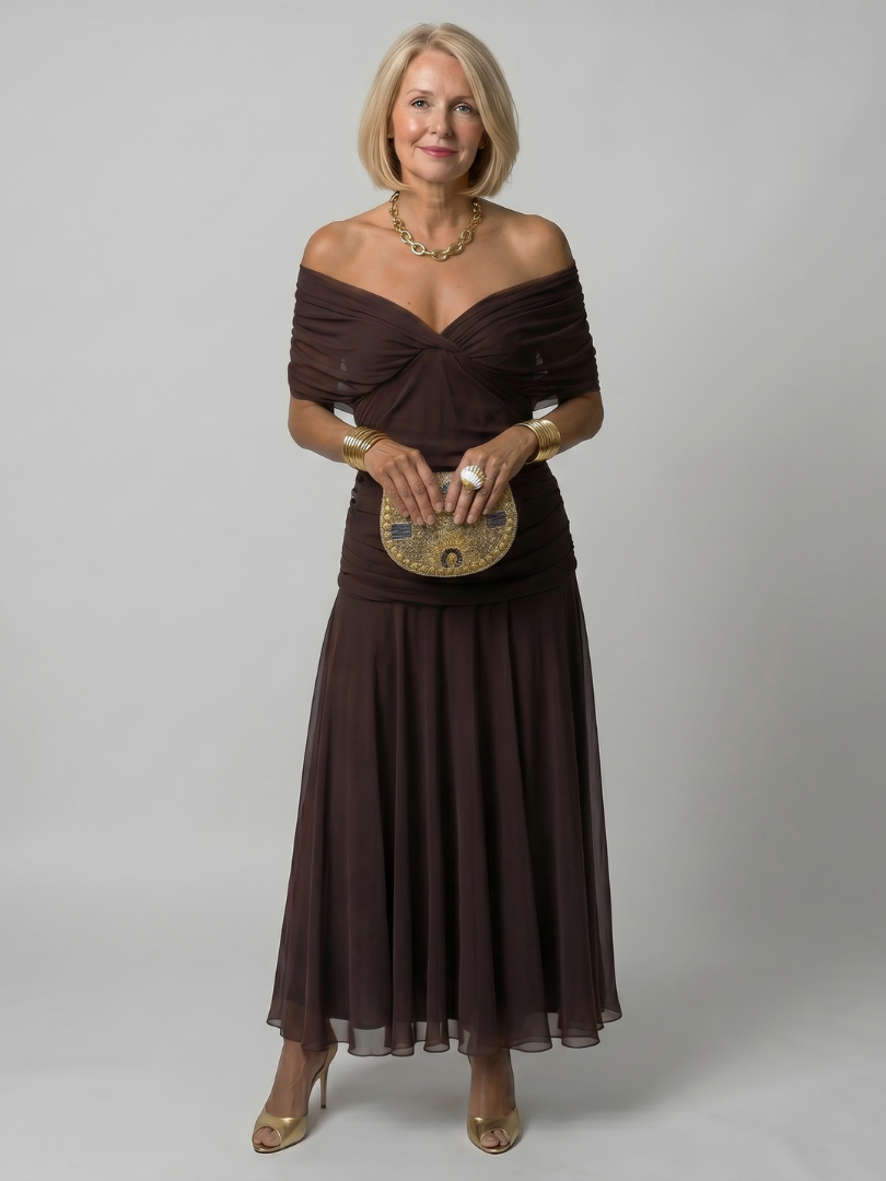 Reverie | Printed Mesh Draped Midi — Velouze