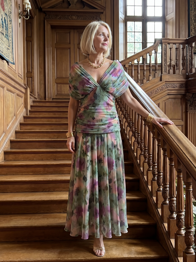 Reverie | Printed Mesh Draped Midi — Velouze