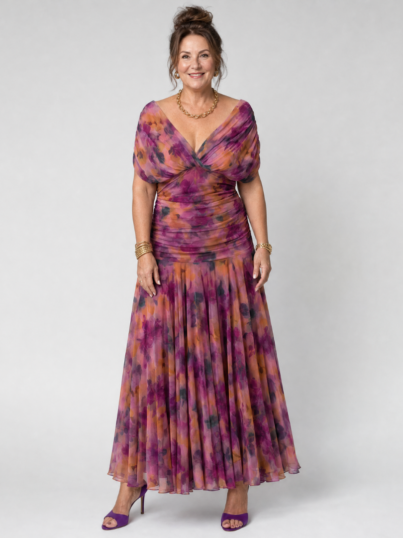 Reverie | Printed Mesh Draped Midi — Velouze