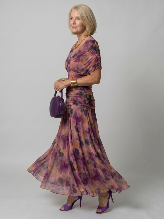 Reverie | Printed Mesh Draped Midi — Velouze