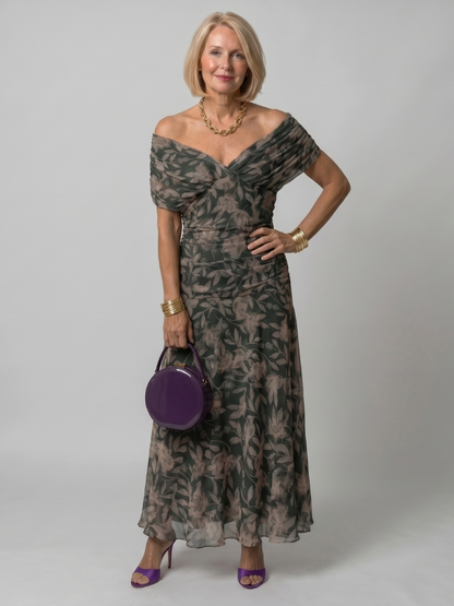 Reverie | Printed Mesh Draped Midi — Velouze