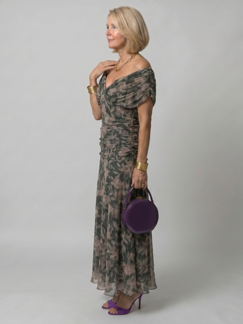 Reverie | Printed Mesh Draped Midi — Velouze