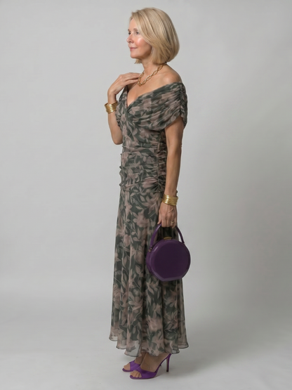 Reverie | Printed Mesh Draped Midi — Velouze