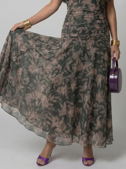 Reverie | Printed Mesh Draped Midi — Velouze