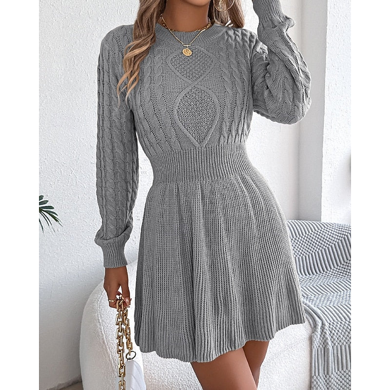 Vesper Cable-Knit Crew Neck in Wine – Women's Midi Dress