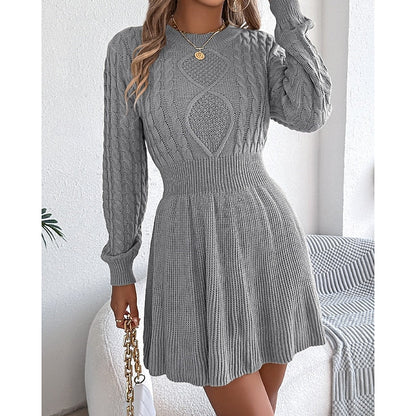 Vesper Cable-Knit Crew Neck in Wine – Women's Midi Dress