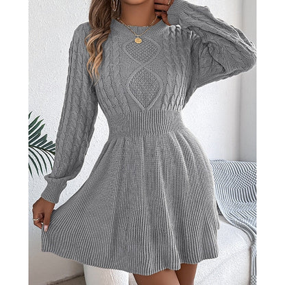Vesper Cable-Knit Crew Neck in Grey – Women's Midi Dress