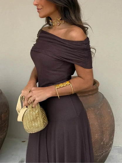Josephine Off-Shoulder Back Detail – Women's Maxi Dress