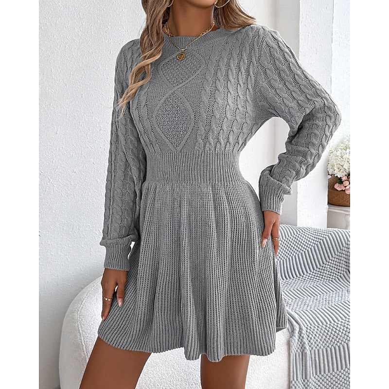 Vesper Cable-Knit Crew Neck in Wine – Women's Midi Dress