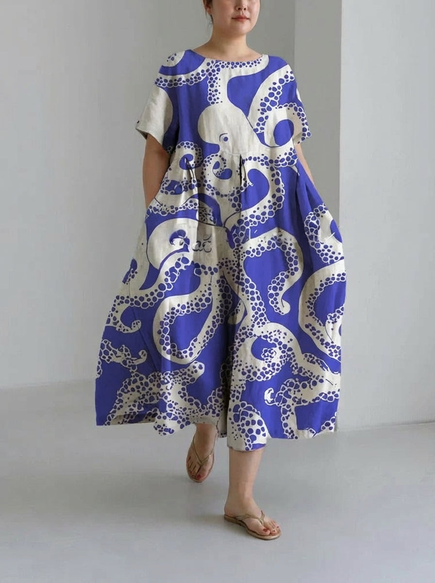 Noor | Floral Short-Sleeve Midi Dress — Velouze