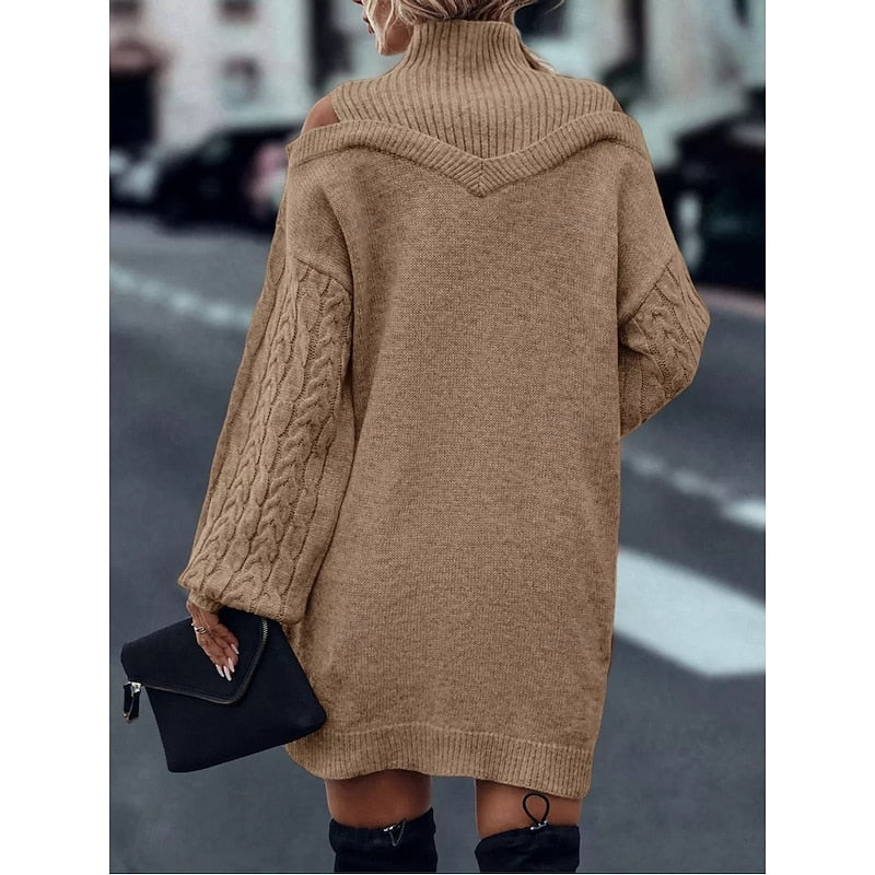 Beatrix Cold-Shoulder Turtleneck Sweater in Gray – Women's Midi Dress