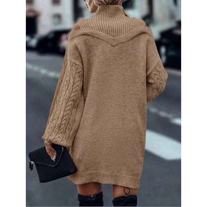 Beatrix Cold-Shoulder Turtleneck Sweater in Gray – Women's Midi Dress