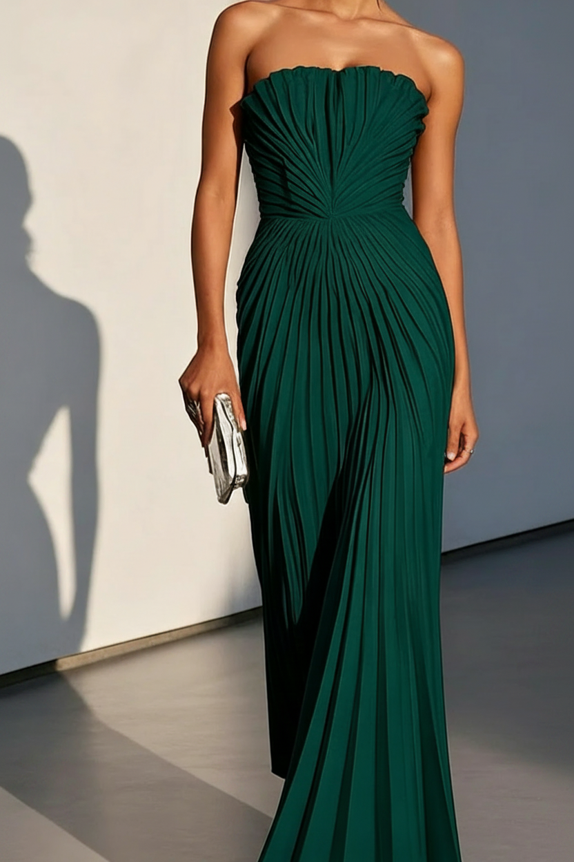 Aurelie Strapless Pleated A-Line in Brown – Women's Maxi Dress