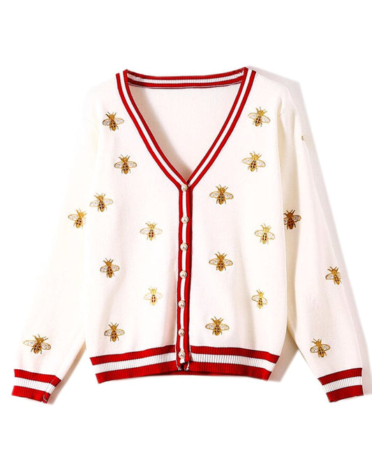Ondine Embroidered V-Neck Cardigan – Women's Cardigan in White