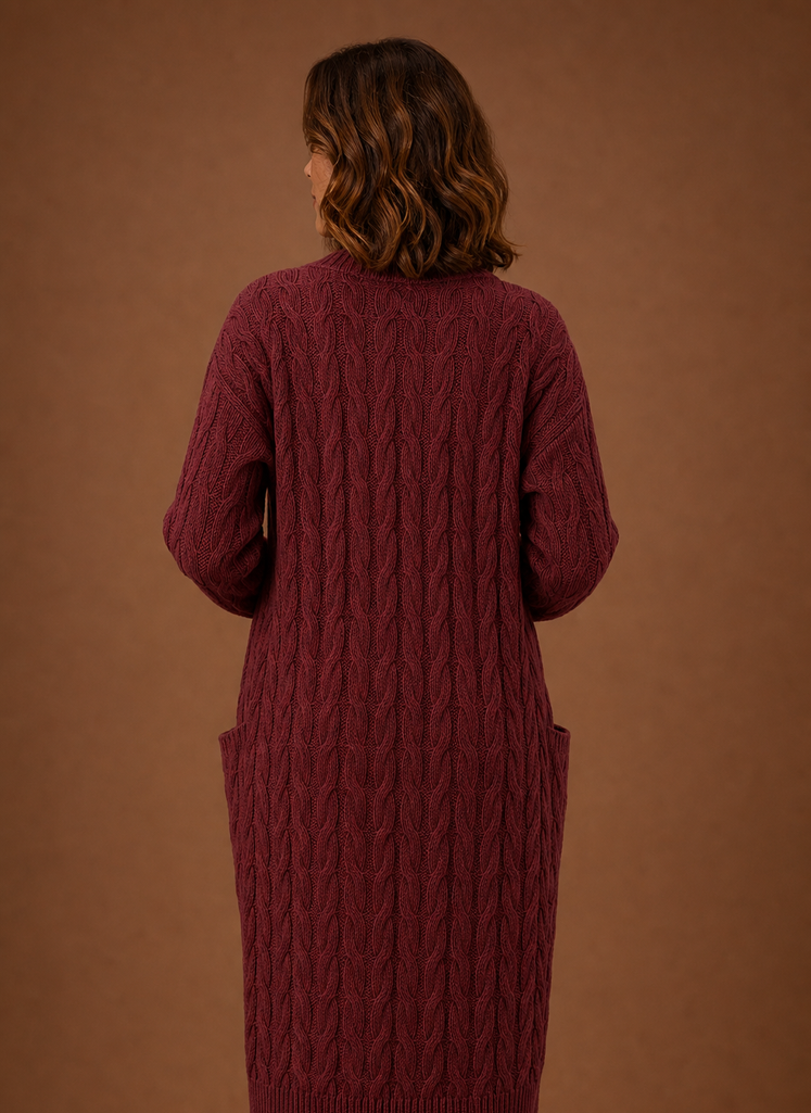 Elise Cable Knit Hooded in Burgundy – Women's Cardigan