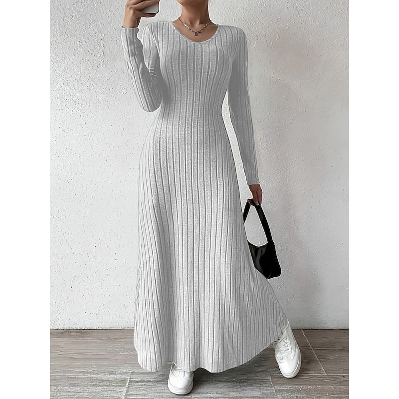 Sabine Ribbed Long-Sleeve in Black – Women's Maxi Dress