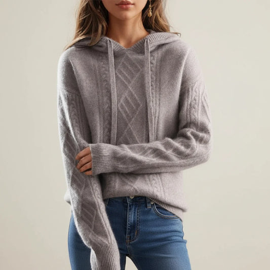 Hyacinth Hooded Cable Knit – Women's Sweater in Brown