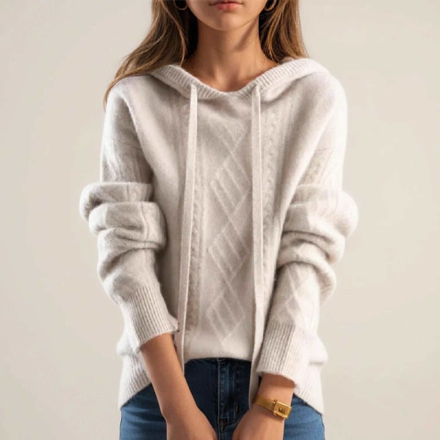 Hyacinth Hooded Cable Knit – Women's Sweater in Brown