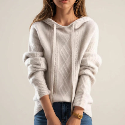 Hyacinth Hooded Cable Knit – Women's Sweater in Brown