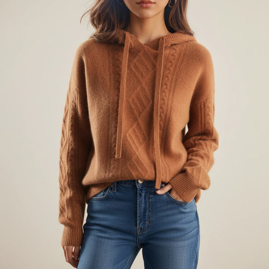 Hyacinth Hooded Cable Knit – Women's Sweater in Brown