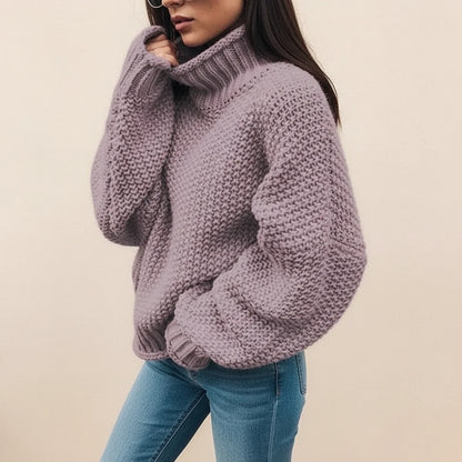 Perpetua Oversized Chunky Knit Turtleneck – Women's Sweater in White